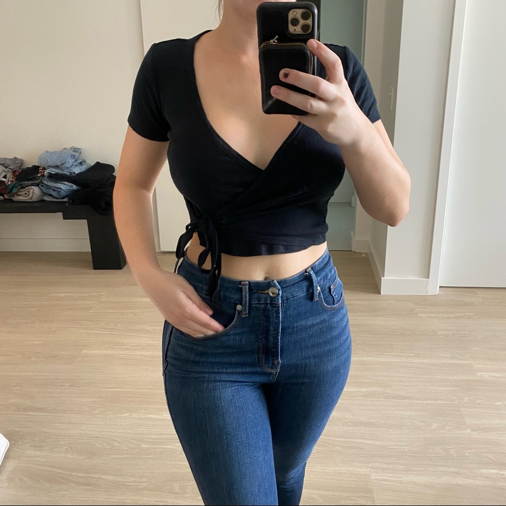 Topshop Wrap Top, Black, US 6